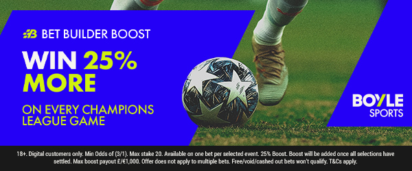 BoyleSports football odds 25% bet boost on boylesports winnings