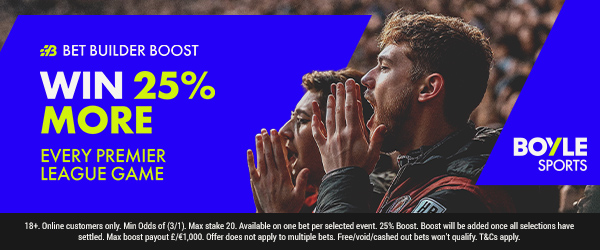 BoyleSports football odds 25% bet boost on boylesports winnings