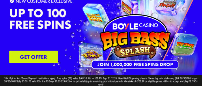 202607200804_1M 1M FREE SPINS DROP IS BACK – FOR 2 WEEKS! The wait is over! BOYLE Casino's 1,000,000 FREE SPINS Drop is back for two weeks only, a fantastic opportunity to drive traffic, boost conversions, and increase player engagement! 🎁 New Player Exclusive New players can claim up to 100 FREE SPINS, giving them the perfect start to explore BOYLE Casino and enjoy their favourite slot games. 🎰 1,000,000 FREE SPINS Drop Alongside the welcome offer, players can take part in our 1,000,000 FREE SPINS Drop by placing at least one €/£0.20 bet on the eligible slots.